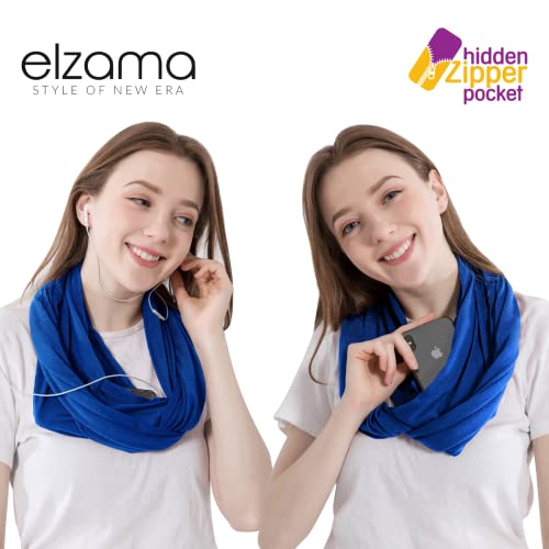 elzama Infinity Loop Solid Color Scarf With Hidden Zipper Pocket For Women - Lightweight Travel Neck Wrap - color: 08-royal Blue