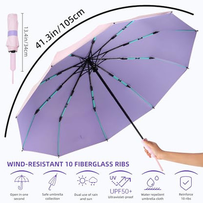 Folding Umbrella Anti-UV Compact Durable Folding Umbrella Auto Open Close Windproof Travel Umbrella Premium Grip Fits Backpack - color: Cherry blossom pink