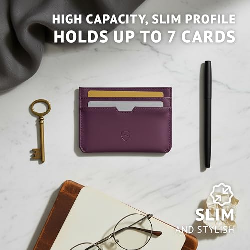 Vaultskin MOORGATE Slim Top-Grain Leather Credit Card Holder, RFID Wallet - color: Blackberry