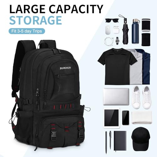 Hiking Daypack Camping Expandable Travel Backpack Men Women 50L - color: Black, size: Large