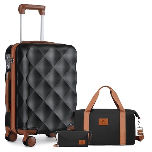 Somago 3-Piece Travel Collection with 20-Inch Hardside Carry-On Luggage - color: Black, size: 3 Piece Set (20/DB/TB)