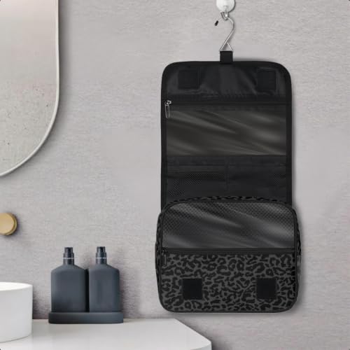 Travel Hanging Toiletry Bag for Women kids, Black Leopard Print Cosmetic Bag Waterproof Makeup Organizer for weekend overnight Bathroom - color: D 05