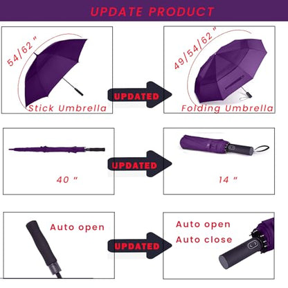 MRTLLOA Compact Golf Umbrella, 10 Ribs Vented Windproof Travel - color: Purple, size: 54 Inch