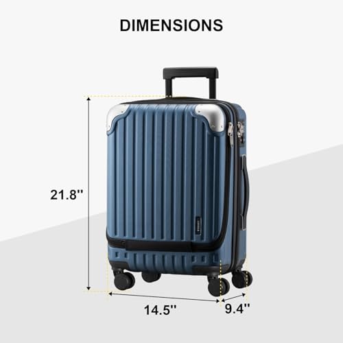 LEVEL8 Carry on Luggage 22x14x9 Airline Approved, 20" Suitcases with Wheels - color: Blue, size: 20 Inch