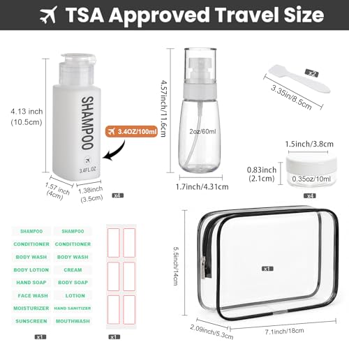 Travel Bottles for Toiletries Pre-Printed 14PCS 3.4oz Containers - color: White