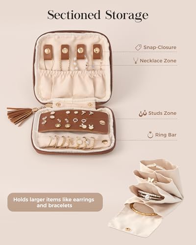 Lolalet Travel Jewelry Case Organizer, Soft Jewellery Pouch -Brown - color: Brown