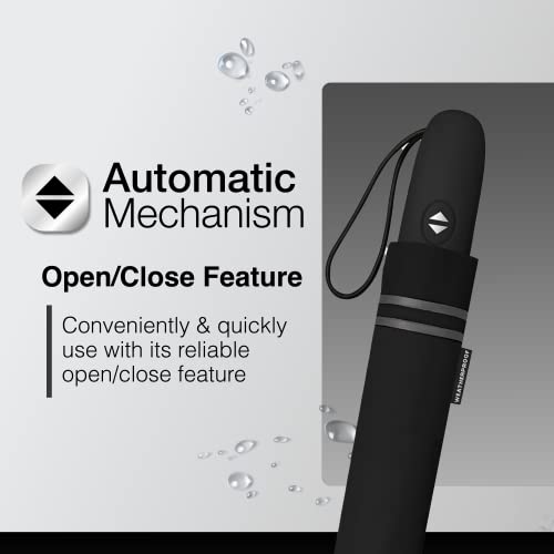 Weatherproof Automatic Rain Umbrella, Compact, Lightweight for Travel, Full 42 Inch Arc, Black