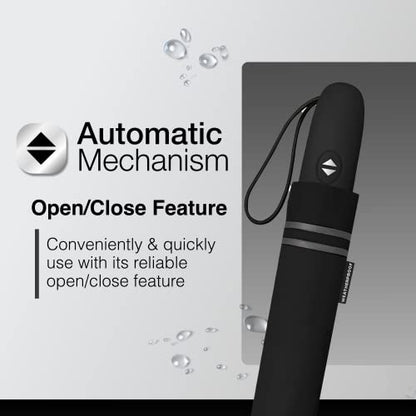 Weatherproof Automatic Rain Umbrella, Compact, Lightweight for Travel, Full 42 Inch Arc, Black