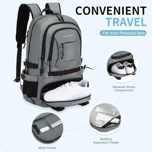 Hiking Daypack Camping Expandable Travel Backpack Men Women 40L - color: Smoke Grey, size: Medium