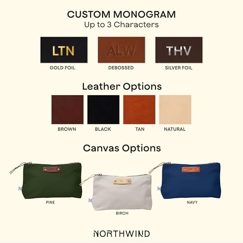 Northwind Personalized Premium Canvas Cosmetic Pouch | Made in USA Custom Monogrammed Travel Organizer and EDC Makeup Bag, Premium Minimalist Gift - style: Canvas