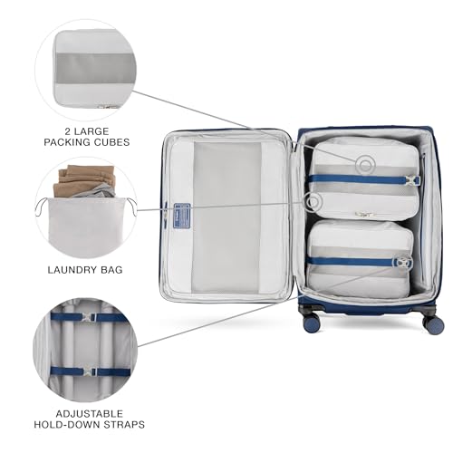 Travelpro VersaPack+ Softside Checked Luggage Suitcase, Navy Blue, 25-Inch - color: Estate Blue, size: Checked Medium