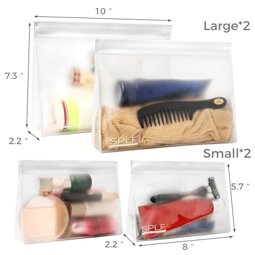 SPLF 4 Pack Leakproof Clear Toiletry bags, TSA Approved Quart Zipper Bags - size: 2 Large 2 Medium