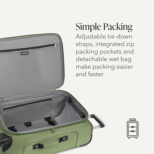 SwissGear Sion Softside Expandable Spinner Luggage Durable Lightweight Travel Suitcase, Evergreen, Checked-Medium - color: Evergreen, size: Checked-Medium