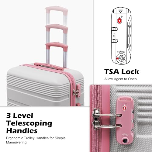 LONG VACATION Luggage Sets with Spinner Wheels, Suitcase Set 6 Piece - color: GREY-PINK, size: 6 piece set