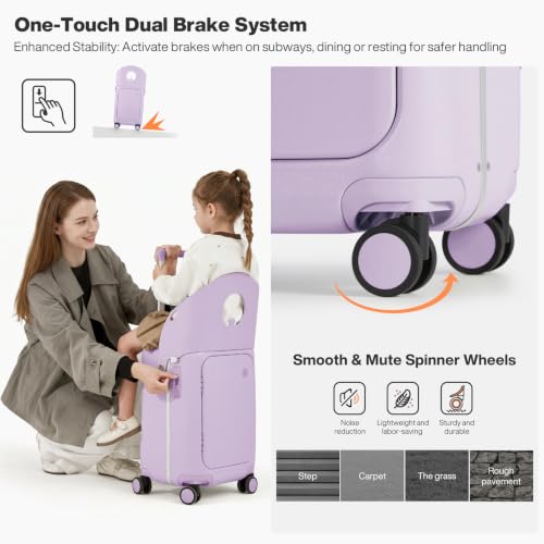 mixi 20 Inch Ride On Suitcase for Kids Luggage with Seat, Lilac Purple - color: Lilac Purple