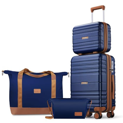 Luggage Sets with Spinner Wheels, Lightweight Hardshell Suitcase Set with TSA Lock, Carry On Checked Luggage Set with YKK Zippers (Navy, 4 Piece Sets(14/20/DB/TB)) - color: Navy, size: 4 Piece Sets(14/20/DB/TB)