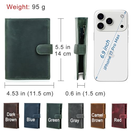 CONTACTS 풀 그레인 가죽 에어태그 여권 홀더 RFID 차단 여행용 여권 지갑 핸드메이드, 다크 그린., 플레인 스냅 - color: 다크 그린., style: 플레인 스냅