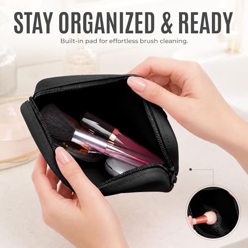 Silicone Makeup Bag for Women – Waterproof Silicone Cosmetic Pouch & Makeup Brush Holder – Easy‑Clean Travel Toiletry Organizer with Zipper – Soft Durable Silicone Case by Sandine (Black) - color: Black