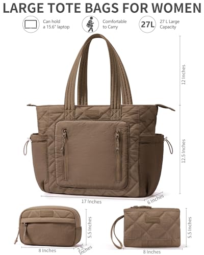 Bagstellar Puffer Tote Bag for Women, Lightweight Puffy Work Laptop Handbag - color: Dark Khaki