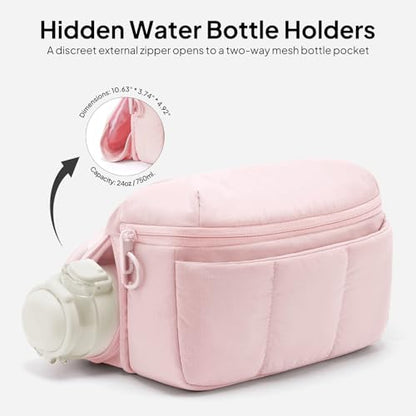 TOPEAST Waist Pack 3.5L Fanny Packs with Water Bottle Holder, Large Capacity Travel Belt Purse Anti-Theft RFID Blocking, Pink Fluffy Crossbody Sling Bag for Hiking Walking - color: Pink