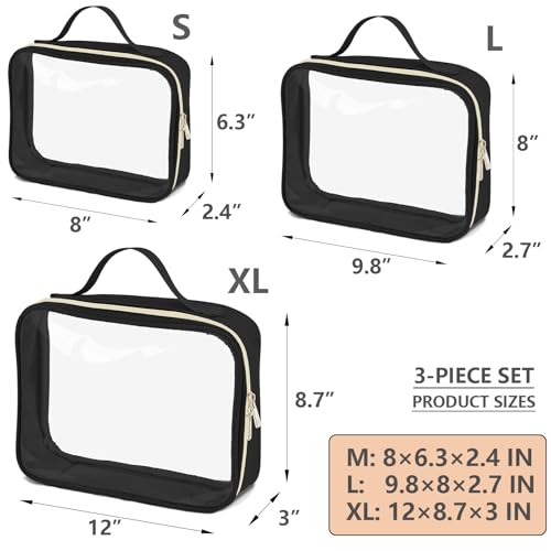 Clear Travel Bags for Toiletries 3Pcs,Clear Makeup Bag - color: 3pcs-Black