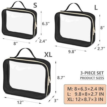 Clear Travel Bags for Toiletries 3Pcs,Clear Makeup Bag - color: 3pcs-Black