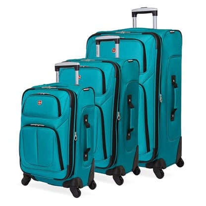 SwissGear Sion Softside Expandable Roller Luggage, Teal, 3 Piece Set (21/25/29) - color: Teal, size: 3-Piece Set (Carry-On/Medium/Large)