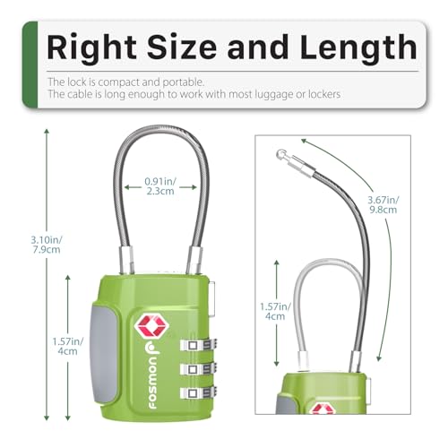 Fosmon TSA Approved Cable Luggage Locks, 3 Digit Combination, 2 Pack - style: 3 Digit green 2 pack