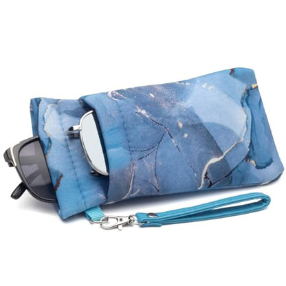Face Shadow Double Glasses Case Soft Eyeglass Case For Women Men - color: Blue Aurora