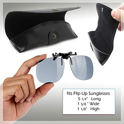 MyEyeglassCase Men Small Glasses case - Eyeglasses Hard Shell Holder Pouch & Cloth-Reading Slim & Narrow Case Heavy Duty - color: Z Black Leatherette