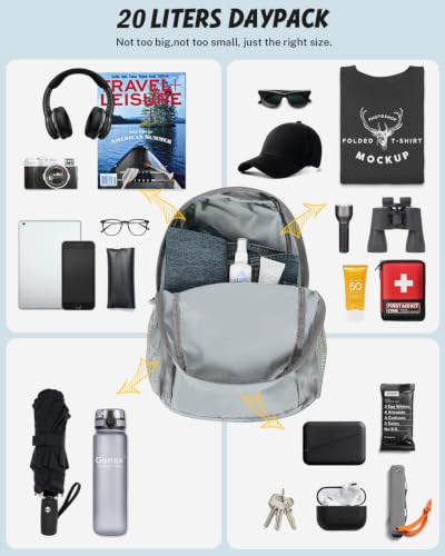 Gonex Packable Daypack Backpack 20L Lightweight Foldable Travel Bag - color: Light Grey