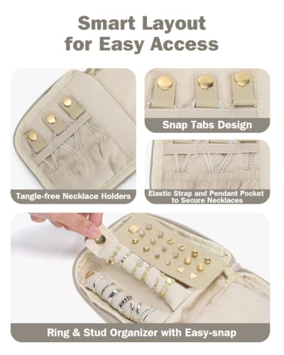 Travel Jewelry Case with Necklace Holder, Earring and Ring Organizer, Camel - color: Camel