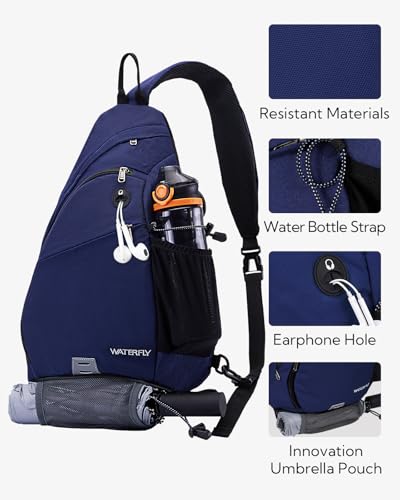 WATERFLY Large Sling Bag Crossbody Backpack Chest Pack for Men Women - color: Blue