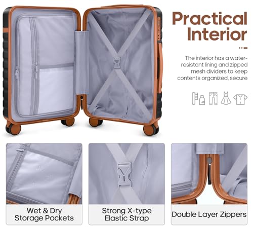 UKEIN Luggage Sets 3 Piece, 28in Checked Luggage With Travel Backpack - color: Black, size: 3 piece set (28inch)