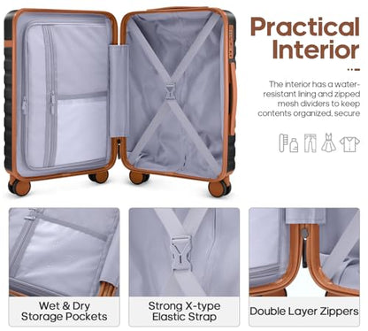 UKEIN Luggage Sets 3 Piece, 28in Checked Luggage With Travel Backpack - color: Black, size: 3 piece set (28inch)