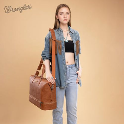 Wrangler Travel Duffel Bag Carry On Overnight Bag with Shoe Compartment Weekender Bag for Women WG253-5110BR - color: L-Brown