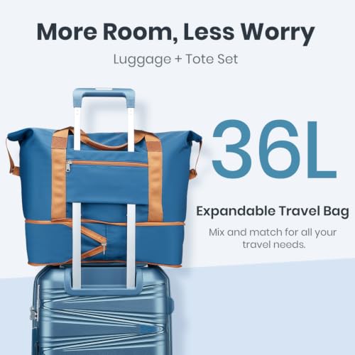 TRAVELEO Expandable Carry-On 4 Piece Luggage Set Built-in TSA Lock - color: Peacock Blue, size: Carry On Set (14in/20in/DB/TB)