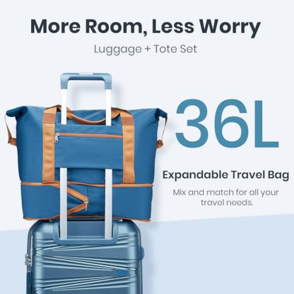 TRAVELEO Expandable Carry-On 4 Piece Luggage Set Built-in TSA Lock - color: Peacock Blue, size: Carry On Set (14in/20in/DB/TB)