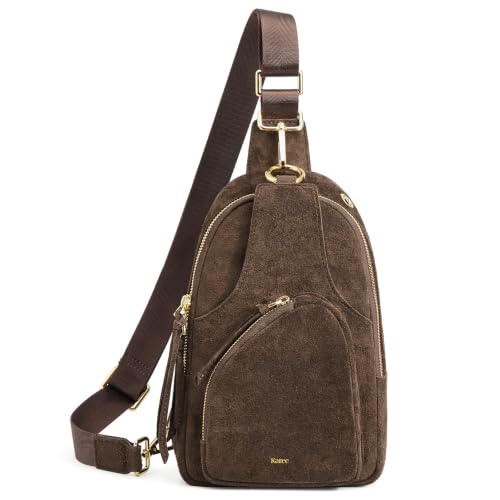 Kattee Sling Bag for Women, Genuine Suede Leather Crossbody Bags - color: Suede Chocolate