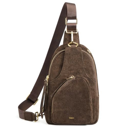 Kattee Sling Bag for Women, Genuine Suede Leather Crossbody Bags - color: Suede Chocolate