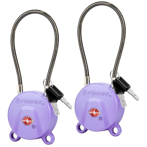 Forge TSA Approved Luggage Locks Ultra-Secure Dimple Key Travel Cable Locks, Zinc- 2 Purple Locks - color: Purple 2 Locks