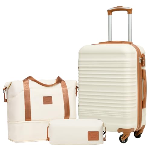 Coolife Luggage Set 3 Piece Luggage Set Carry On Suitcase Hardside Luggage with TSA Lock Spinner Wheels(White, 3 piece set (DB/TB/20)) - color: White, size: 3 piece set (DB/TB/20)