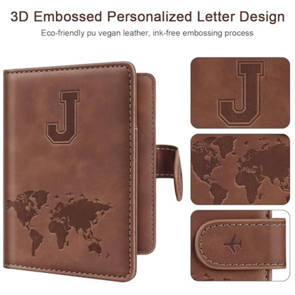 Passport Holder Wallet Cover Personalized Initial Travel Essentials - color: Brown, size: J