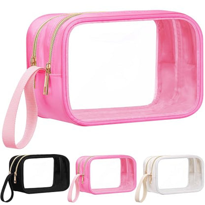 Weewooday Clear Makeup Bag Double Layer Sided Cosmetic Bag, Pink - color: Pink