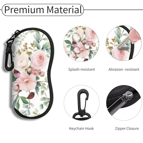 Hion Sunglasses Soft Case Ultra Light Neoprene Zipper Eyeglass Case With Belt Clip - color: 2b-flowers Pinck