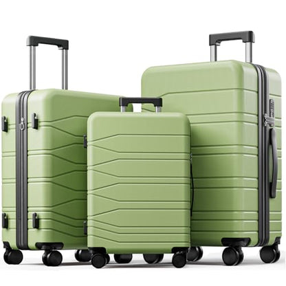 3 Piece Expandable Luggage Set with Spinner Wheels Hardshell Suitcase Set - color: Green