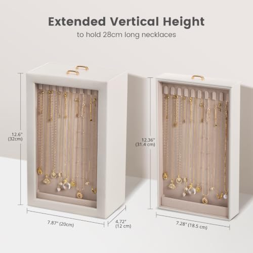 Lolalet Necklace Organizer Box, Jewelry Display Case, White, 4 Layers - color: White, size: 4 Layers, 40 Hooks