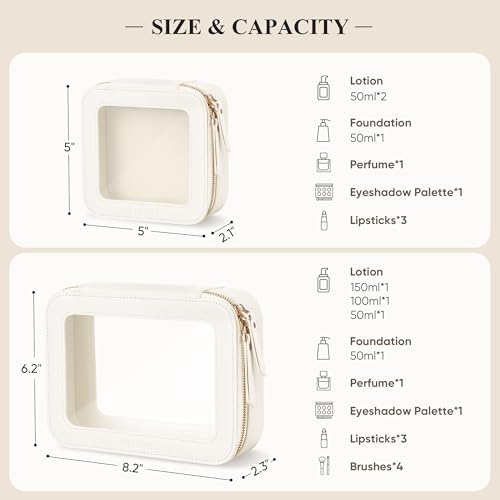 2 Pack Clear Makeup Bags, Cosmetic Pouch with Zipper,Medium & Mini - color: Ivory White, size: Mini+Medium