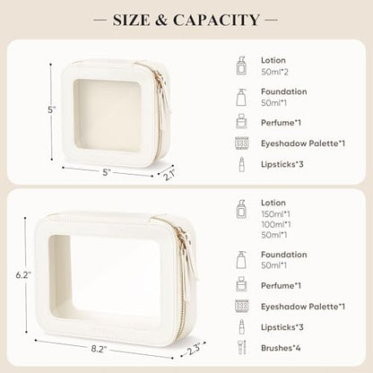 2 Pack Clear Makeup Bags, Cosmetic Pouch with Zipper,Medium & Mini - color: Ivory White, size: Mini+Medium