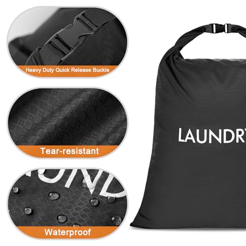 2 Pack Dirty Clothes Travel Bag, Waterproof Laundry Bag, Wet Dry Bag - color: Black